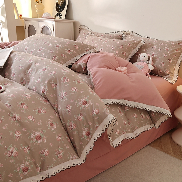 91家纺网 家纺一手货源 找家纺 北部居 2026新款水洗仿棉韩版花边款田园复古风小清新四件套 杜桑花园