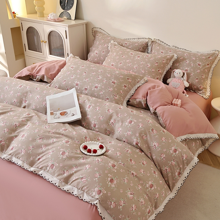 91家纺网 家纺一手货源 找家纺 北部居 2026新款水洗仿棉韩版花边款田园复古风小清新四件套 杜桑花园