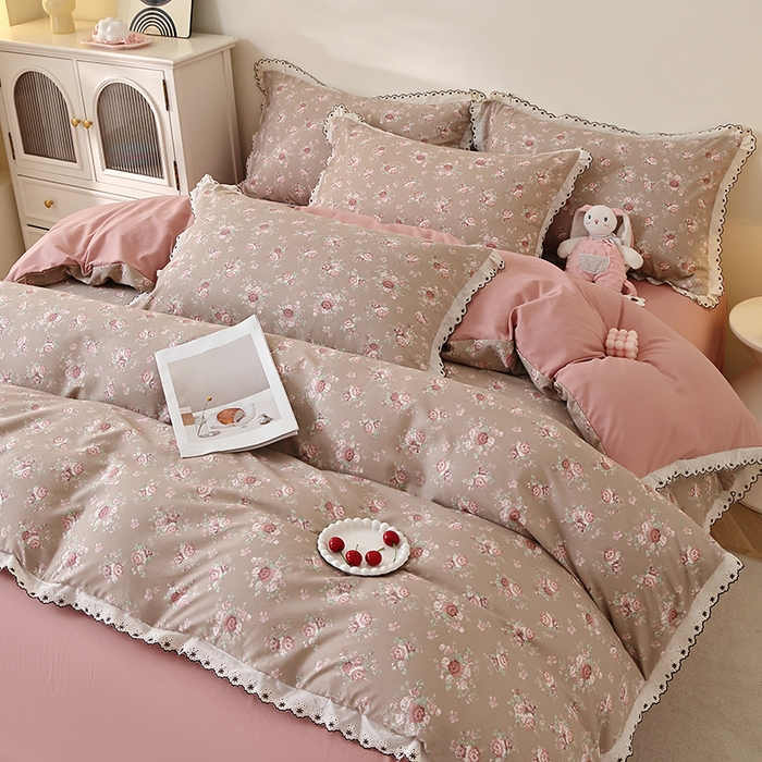 91家纺网 家纺一手货源 找家纺 北部居 2026新款水洗仿棉韩版花边款田园复古风小清新四件套 杜桑花园