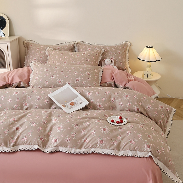 91家纺网 家纺一手货源 找家纺 北部居 2026新款水洗仿棉韩版花边款田园复古风小清新四件套 杜桑花园