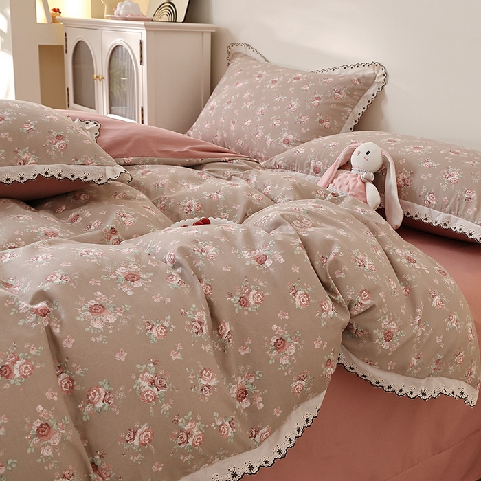 91家纺网 家纺一手货源 找家纺 北部居 2026新款水洗仿棉韩版花边款田园复古风小清新四件套 杜桑花园