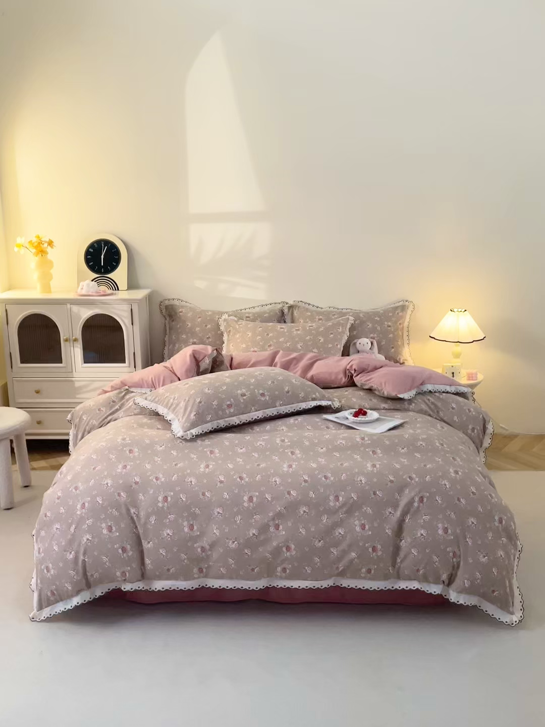 91家纺网 家纺一手货源 找家纺 北部居 2026新款水洗仿棉韩版花边款田园复古风小清新四件套 杜桑花园