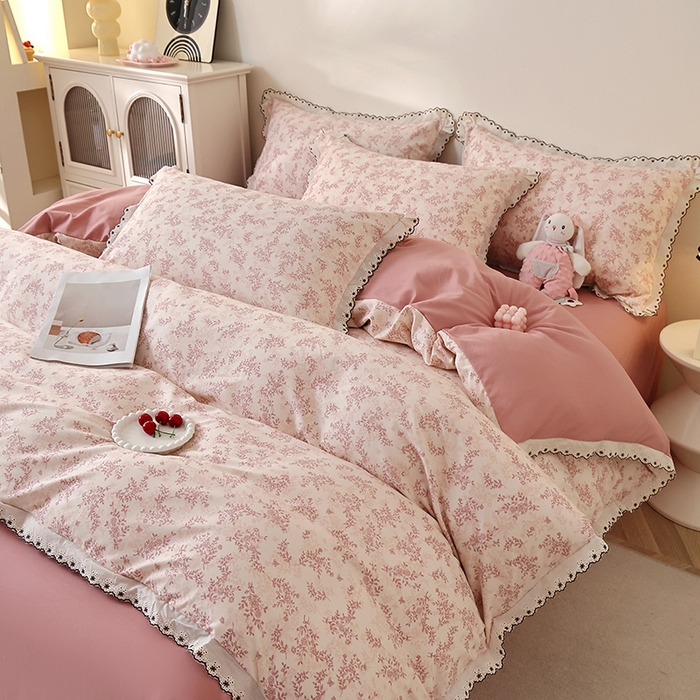 91家纺网 家纺一手货源 找家纺 北部居 2026新款水洗仿棉韩版花边款田园复古风小清新四件套 枫晚