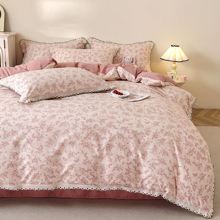 91家纺网 家纺一手货源 找家纺 北部居 2026新款水洗仿棉韩版花边款田园复古风小清新四件套 枫晚