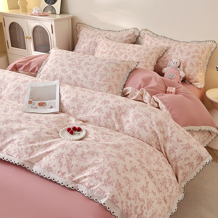 91家纺网 家纺一手货源 找家纺 北部居 2026新款水洗仿棉韩版花边款田园复古风小清新四件套 枫晚