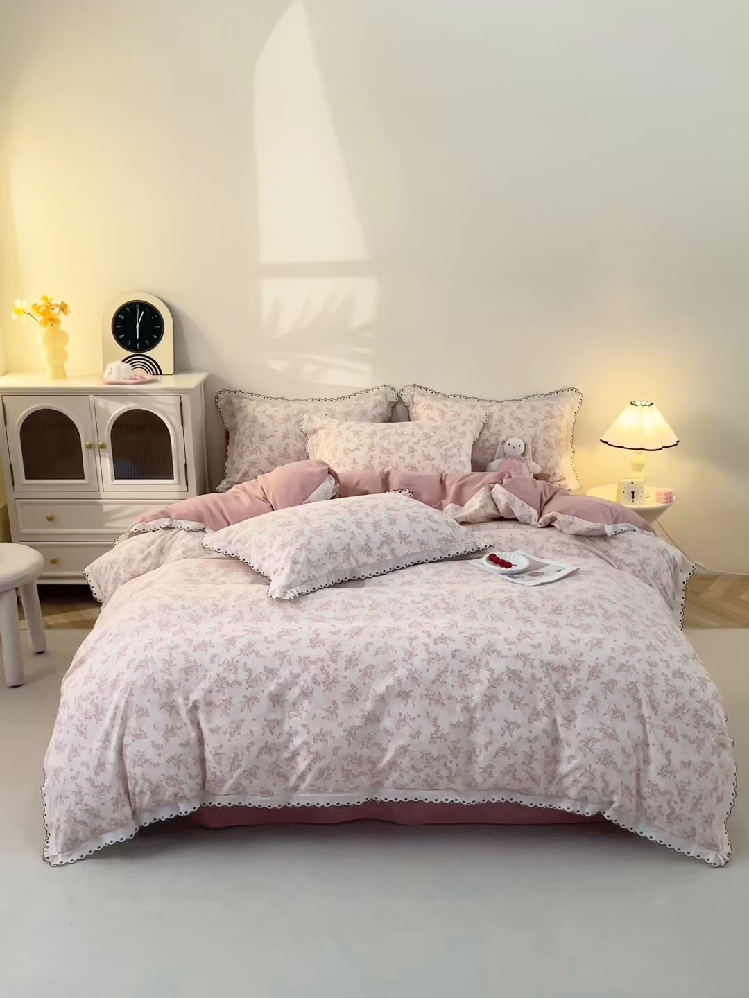 91家纺网 家纺一手货源 找家纺 北部居 2026新款水洗仿棉韩版花边款田园复古风小清新四件套 枫晚