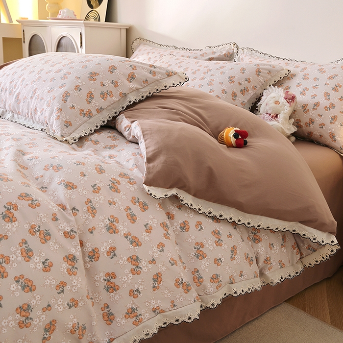 91家纺网 家纺一手货源 找家纺 北部居 2026新款水洗仿棉韩版花边款田园复古风小清新四件套 佳丽斯