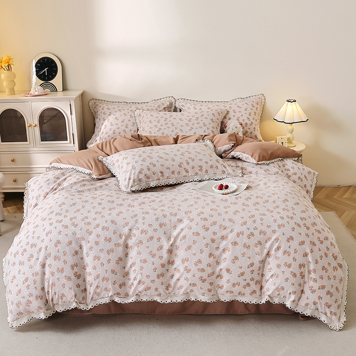 91家纺网 家纺一手货源 找家纺 北部居 2026新款水洗仿棉韩版花边款田园复古风小清新四件套 佳丽斯