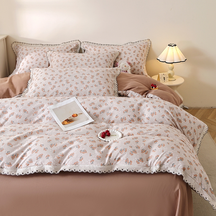 91家纺网 家纺一手货源 找家纺 北部居 2026新款水洗仿棉韩版花边款田园复古风小清新四件套 佳丽斯