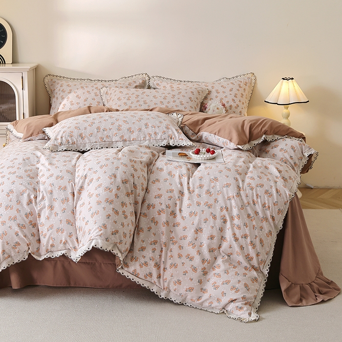 91家纺网 家纺一手货源 找家纺 北部居 2026新款水洗仿棉韩版花边款田园复古风小清新四件套 佳丽斯