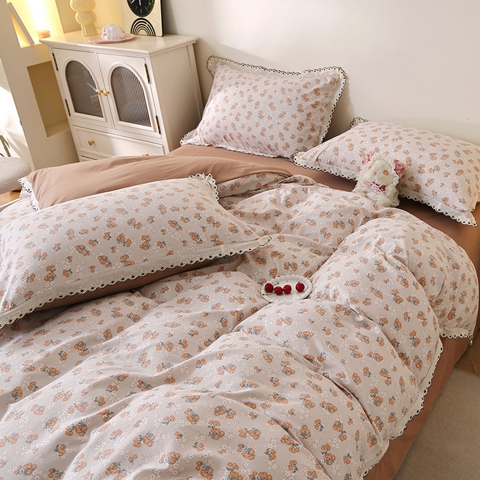 91家纺网 家纺一手货源 找家纺 北部居 2026新款水洗仿棉韩版花边款田园复古风小清新四件套 佳丽斯