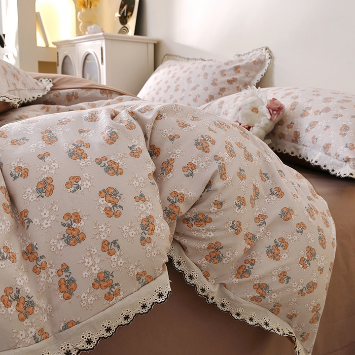 91家纺网 家纺一手货源 找家纺 北部居 2026新款水洗仿棉韩版花边款田园复古风小清新四件套 佳丽斯