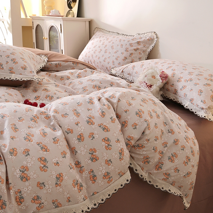 91家纺网 家纺一手货源 找家纺 北部居 2026新款水洗仿棉韩版花边款田园复古风小清新四件套 佳丽斯