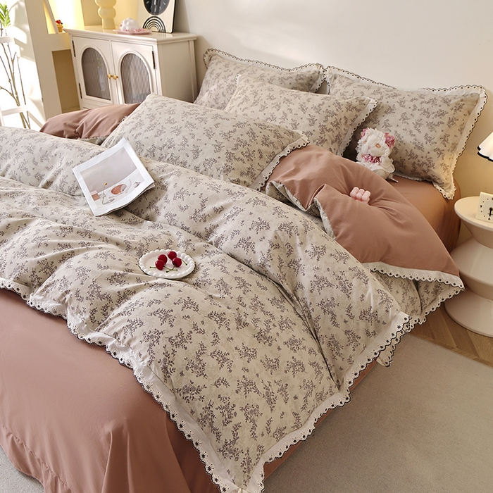 91家纺网 家纺一手货源 找家纺 北部居 2026新款水洗仿棉韩版花边款田园复古风小清新四件套 洛兰