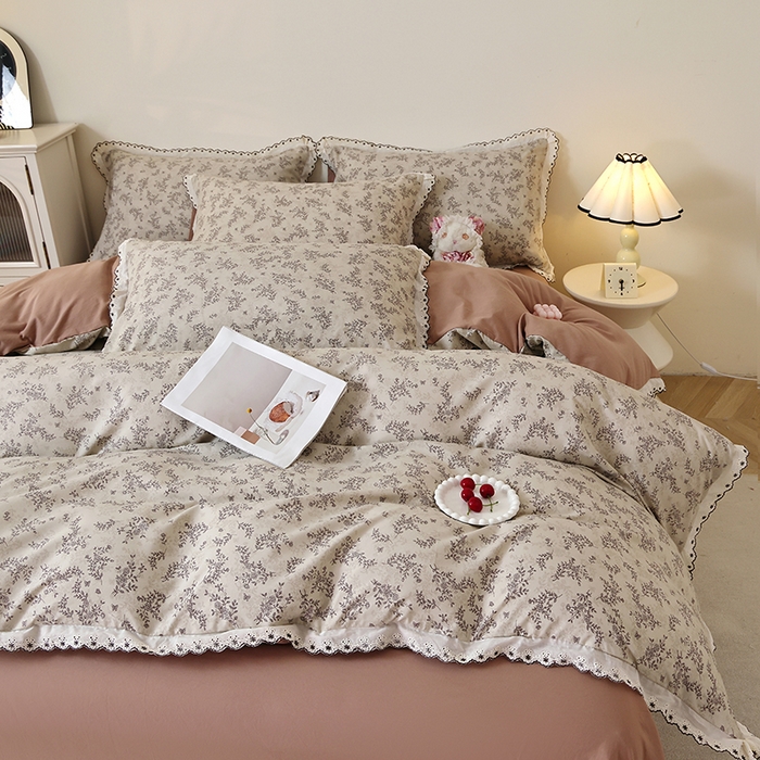 91家纺网 家纺一手货源 找家纺 北部居 2026新款水洗仿棉韩版花边款田园复古风小清新四件套 洛兰