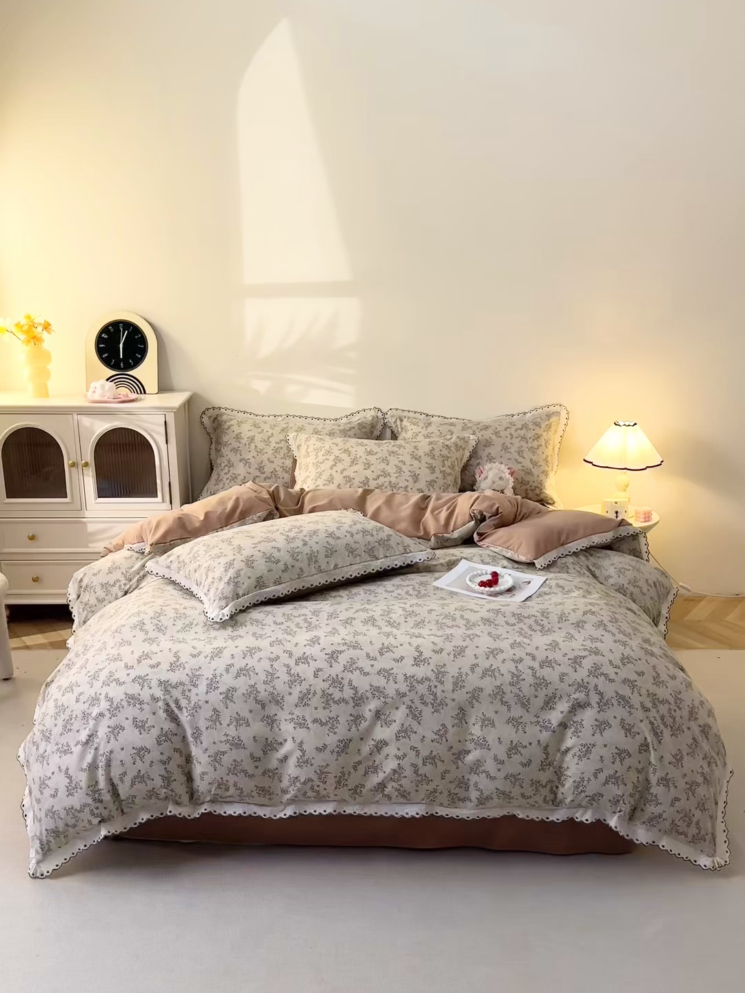 91家纺网 家纺一手货源 找家纺 北部居 2026新款水洗仿棉韩版花边款田园复古风小清新四件套 洛兰