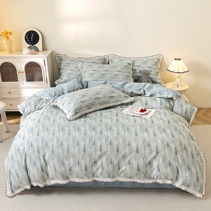 91家纺网 家纺一手货源 找家纺 北部居 2026新款水洗仿棉韩版花边款田园复古风小清新四件套 松野