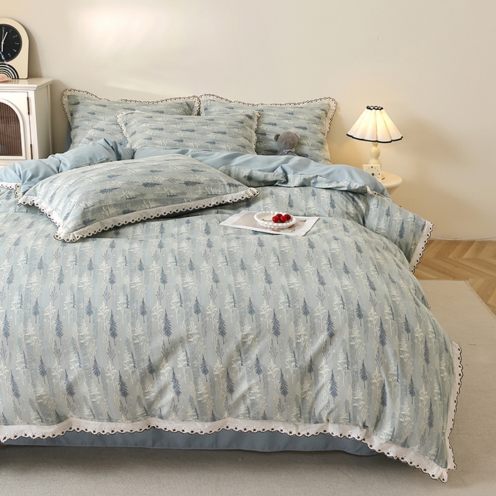 91家纺网 家纺一手货源 找家纺 北部居 2026新款水洗仿棉韩版花边款田园复古风小清新四件套 松野