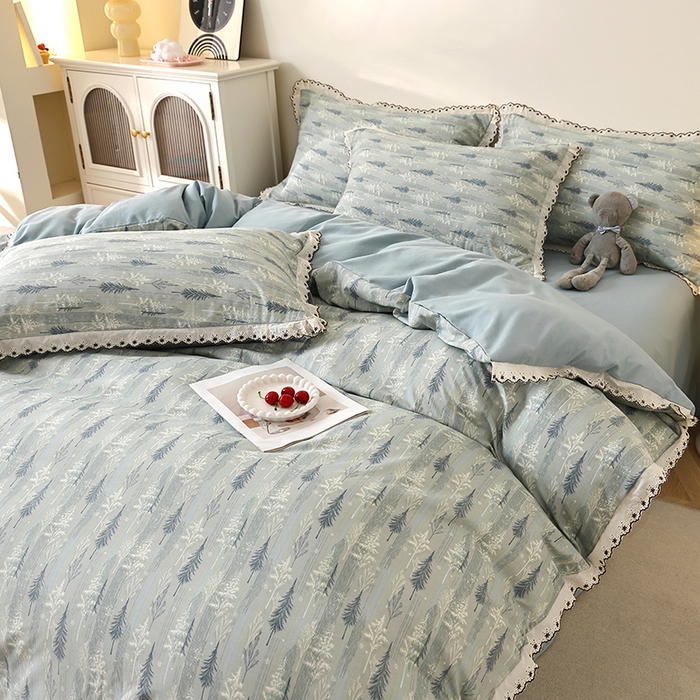 91家纺网 家纺一手货源 找家纺 北部居 2026新款水洗仿棉韩版花边款田园复古风小清新四件套 松野