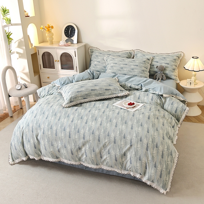 91家纺网 家纺一手货源 找家纺 北部居 2026新款水洗仿棉韩版花边款田园复古风小清新四件套 松野