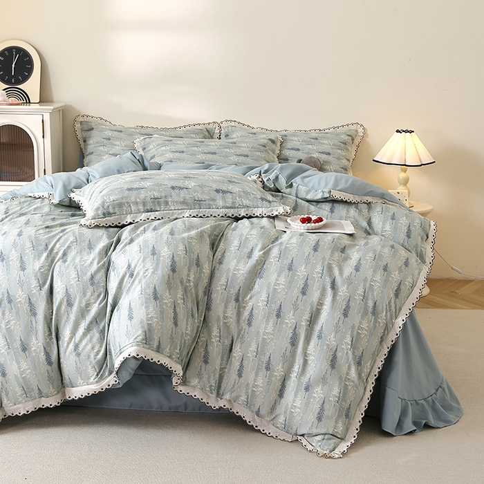 91家纺网 家纺一手货源 找家纺 北部居 2026新款水洗仿棉韩版花边款田园复古风小清新四件套 松野