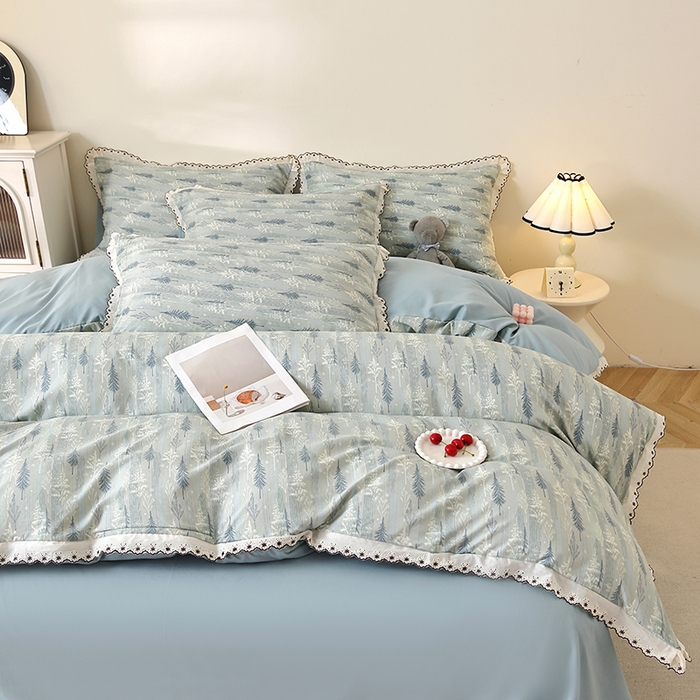 91家纺网 家纺一手货源 找家纺 北部居 2026新款水洗仿棉韩版花边款田园复古风小清新四件套 松野