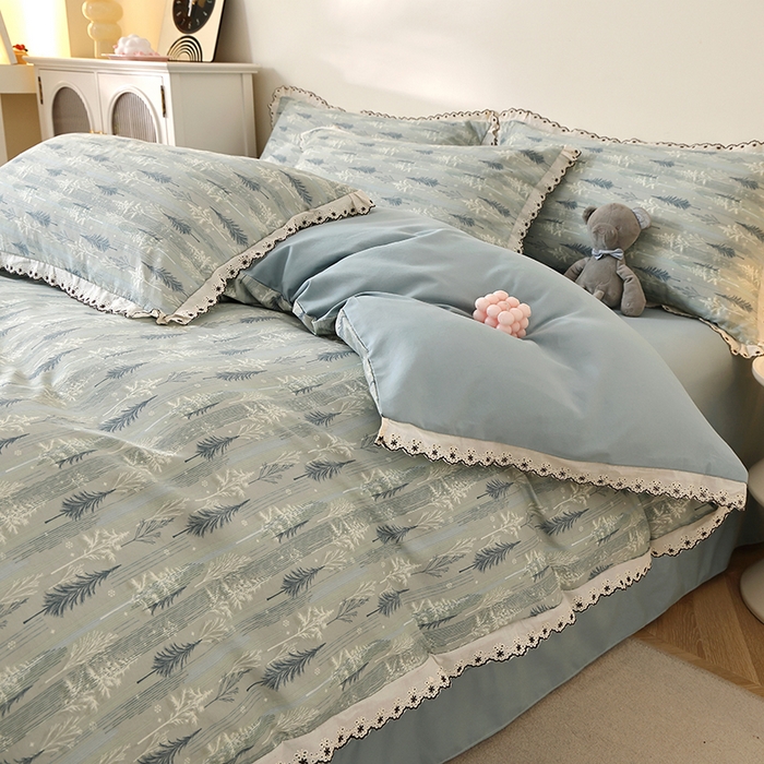 91家纺网 家纺一手货源 找家纺 北部居 2026新款水洗仿棉韩版花边款田园复古风小清新四件套 松野