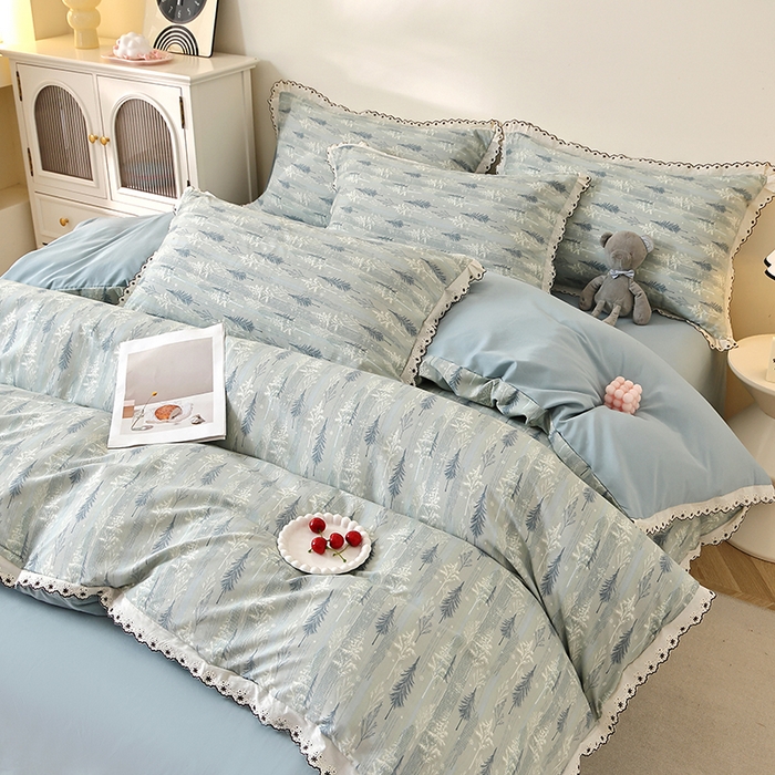 91家纺网 家纺一手货源 找家纺 北部居 2026新款水洗仿棉韩版花边款田园复古风小清新四件套 松野