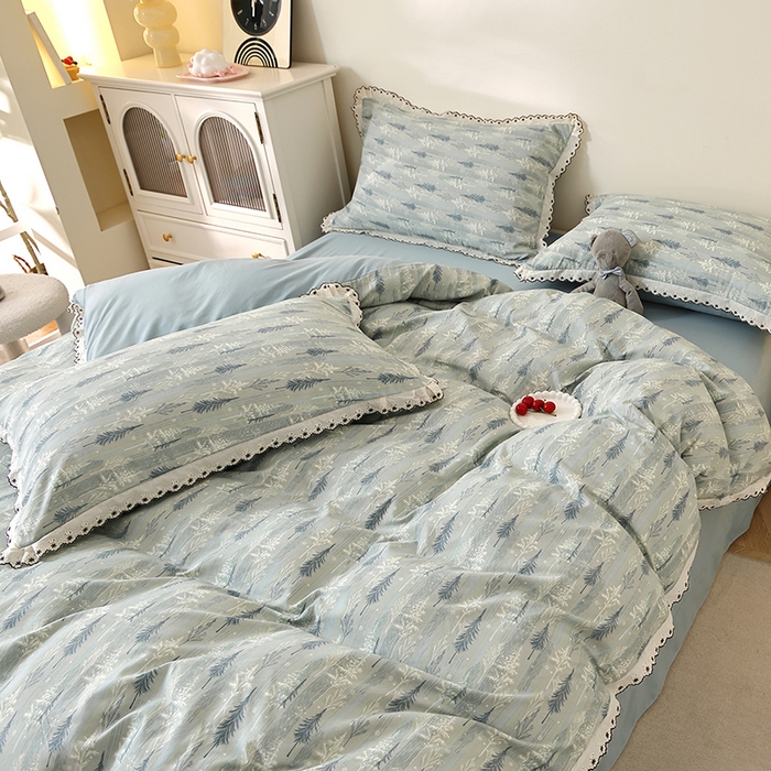 91家纺网 家纺一手货源 找家纺 北部居 2026新款水洗仿棉韩版花边款田园复古风小清新四件套 松野