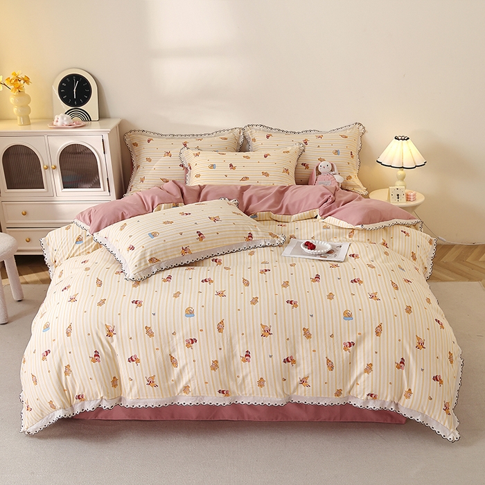 91家纺网 家纺一手货源 找家纺 北部居 2026新款水洗仿棉韩版花边款田园复古风小清新四件套 小精灵