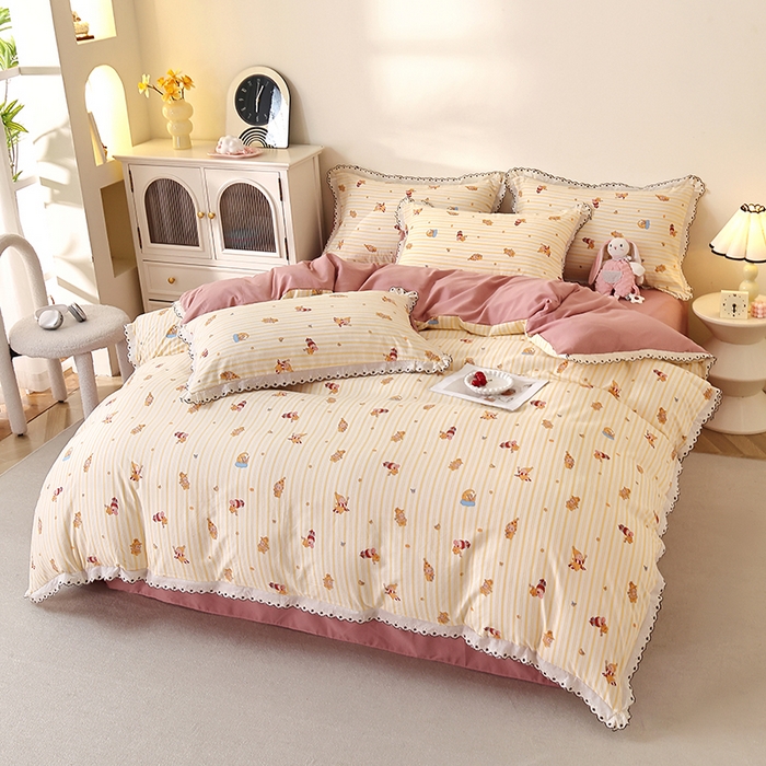 91家纺网 家纺一手货源 找家纺 北部居 2026新款水洗仿棉韩版花边款田园复古风小清新四件套 小精灵