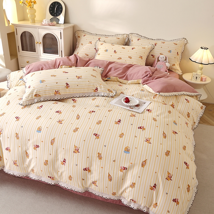 91家纺网 家纺一手货源 找家纺 北部居 2026新款水洗仿棉韩版花边款田园复古风小清新四件套 小精灵