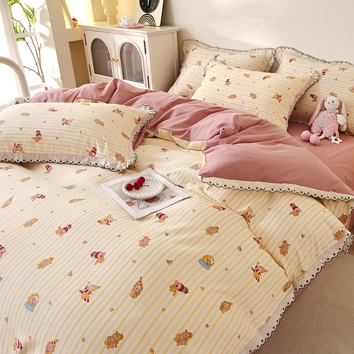 91家纺网 家纺一手货源 找家纺 北部居 2026新款水洗仿棉韩版花边款田园复古风小清新四件套 小精灵