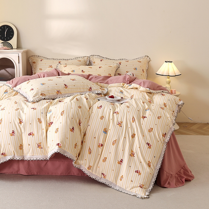 91家纺网 家纺一手货源 找家纺 北部居 2026新款水洗仿棉韩版花边款田园复古风小清新四件套 小精灵