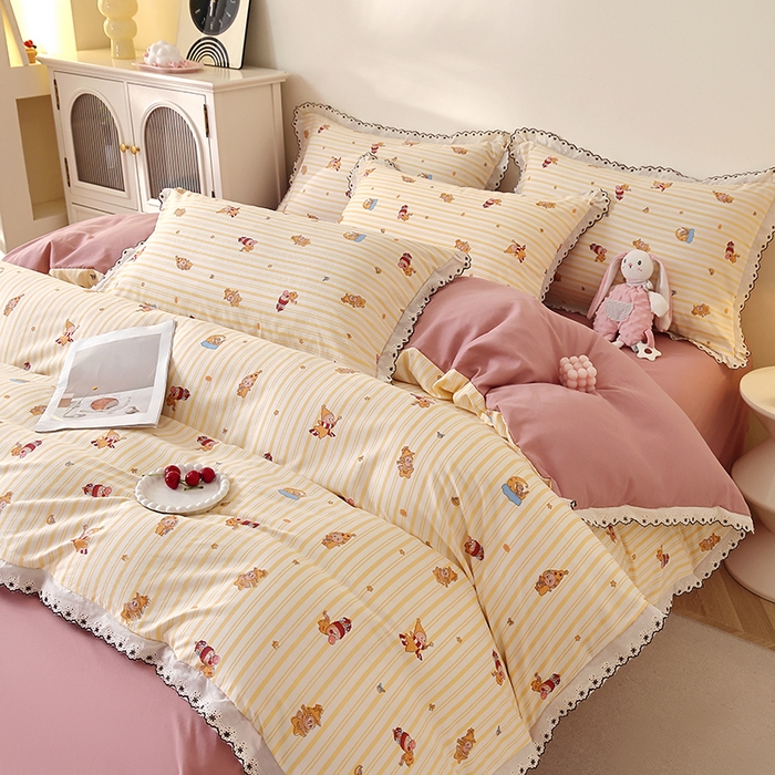 91家纺网 家纺一手货源 找家纺 北部居 2026新款水洗仿棉韩版花边款田园复古风小清新四件套 小精灵