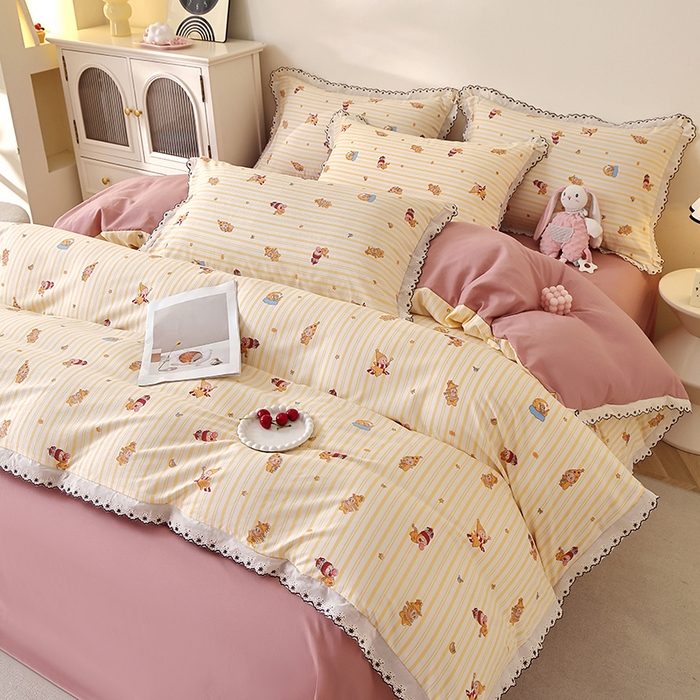 91家纺网 家纺一手货源 找家纺 北部居 2026新款水洗仿棉韩版花边款田园复古风小清新四件套 小精灵