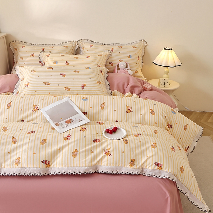 91家纺网 家纺一手货源 找家纺 北部居 2026新款水洗仿棉韩版花边款田园复古风小清新四件套 小精灵