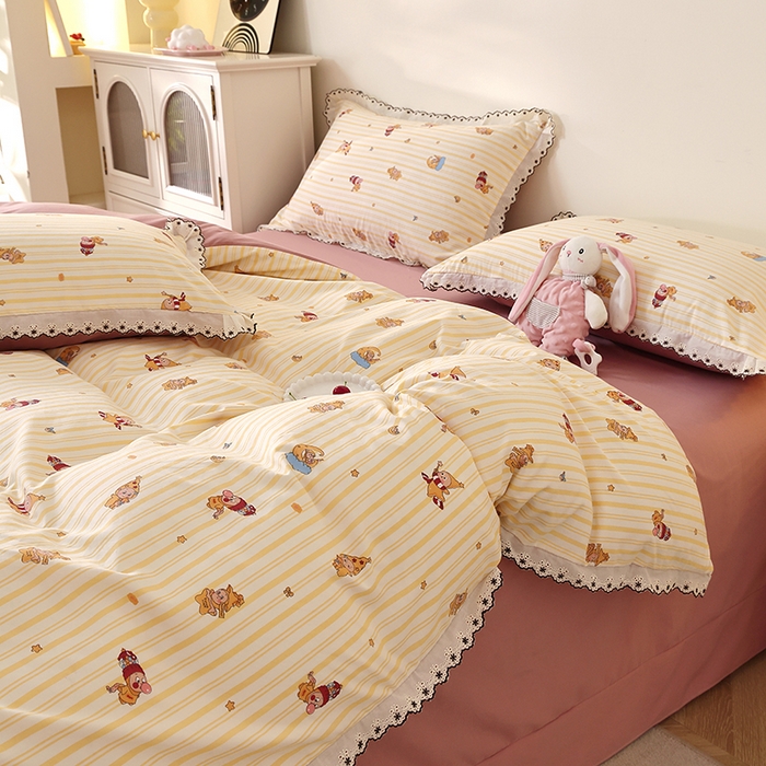 91家纺网 家纺一手货源 找家纺 北部居 2026新款水洗仿棉韩版花边款田园复古风小清新四件套 小精灵