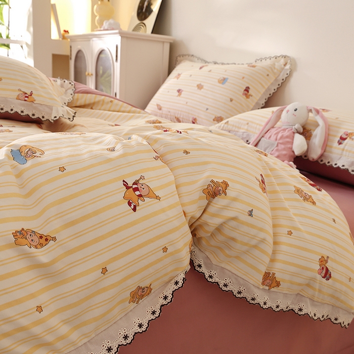 91家纺网 家纺一手货源 找家纺 北部居 2026新款水洗仿棉韩版花边款田园复古风小清新四件套 小精灵