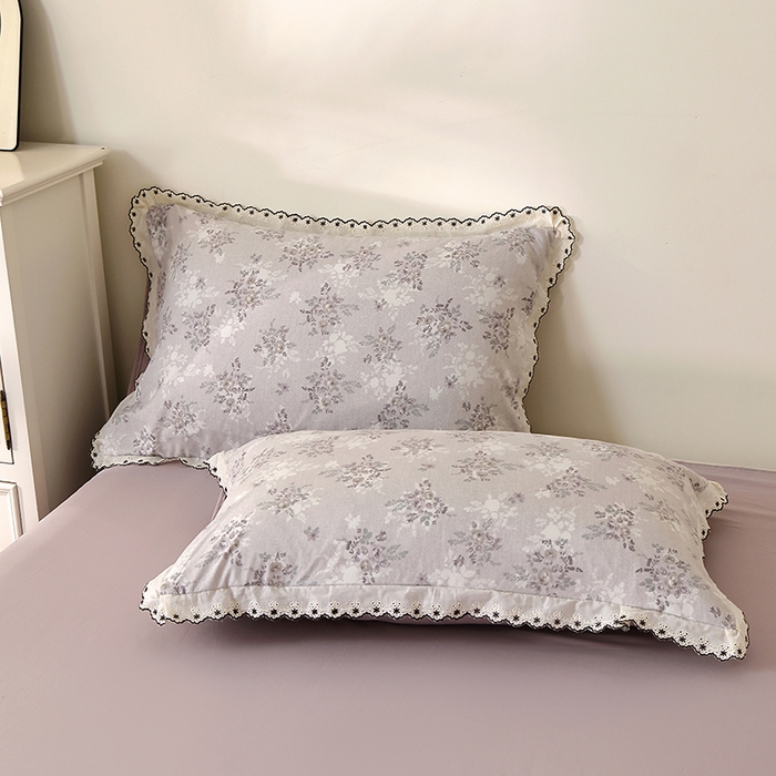 91家纺网 家纺一手货源 找家纺 北部居 2026新款水洗仿棉韩版花边款田园复古风小清新四件套 紫馨