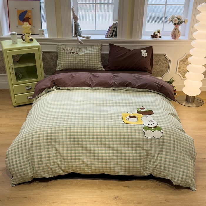 91家纺网 家纺一手货源 找家纺 （总）麦田家纺 2026加密A类色织全棉纯棉水洗棉毛巾绣四件套