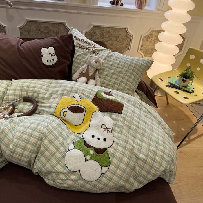 91家纺网 家纺一手货源 找家纺 （总）麦田家纺 2026加密A类色织全棉纯棉水洗棉毛巾绣四件套