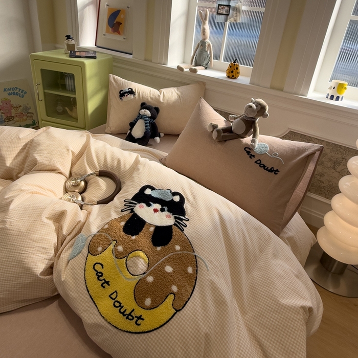 91家纺网 家纺一手货源 找家纺 （总）麦田家纺 2026加密A类色织全棉纯棉水洗棉毛巾绣四件套