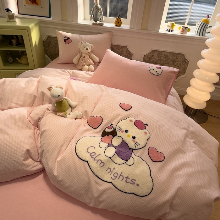 91家纺网 家纺一手货源 找家纺 （总）麦田家纺 2026加密A类色织全棉纯棉水洗棉毛巾绣四件套