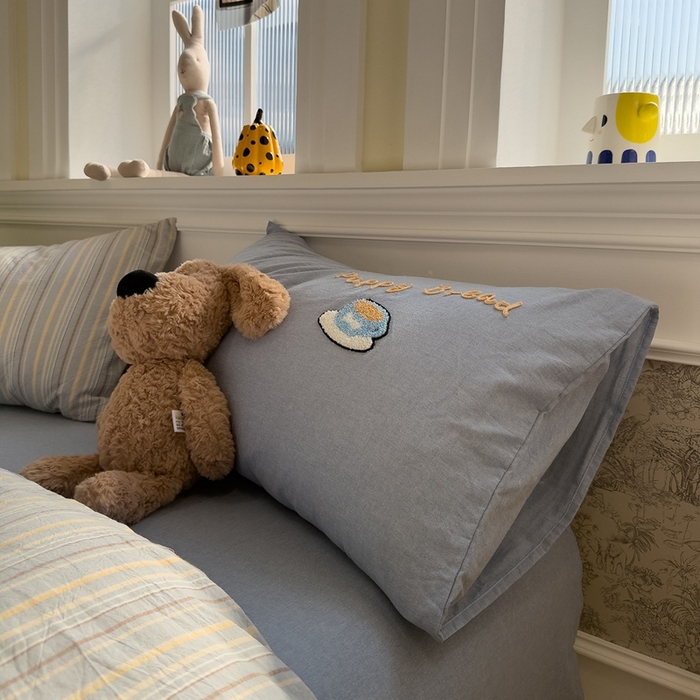 91家纺网 家纺一手货源 找家纺 麦田家纺 2026加密A类色织全棉纯棉水洗棉毛巾绣四件套 面包小狗