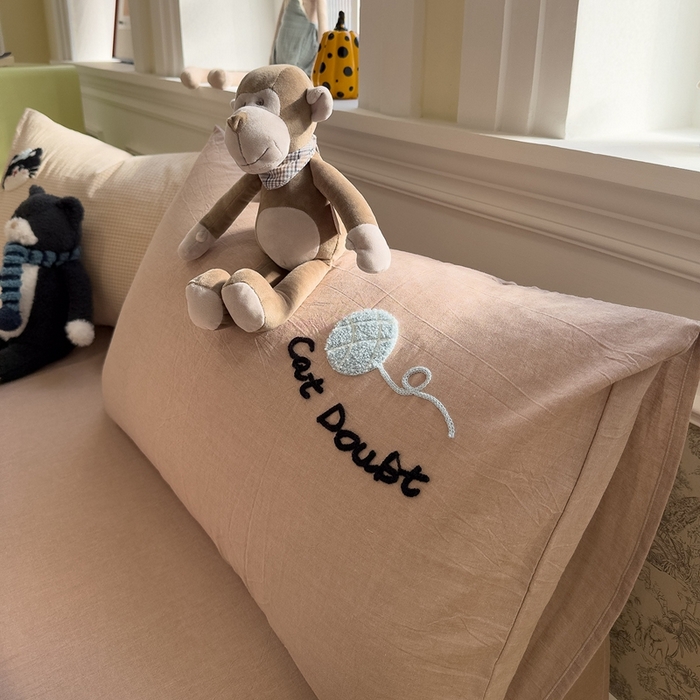 91家纺网 家纺一手货源 找家纺 麦田家纺 2026加密A类色织全棉纯棉水洗棉毛巾绣四件套 甜甜圈小猫