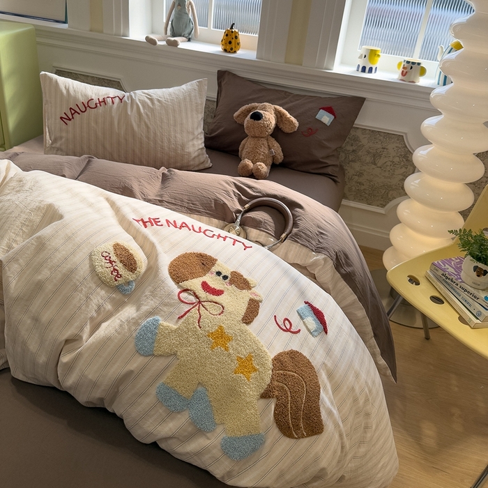 91家纺网 家纺一手货源 找家纺 麦田家纺 2026加密A类色织全棉纯棉水洗棉毛巾绣四件套 星星小马