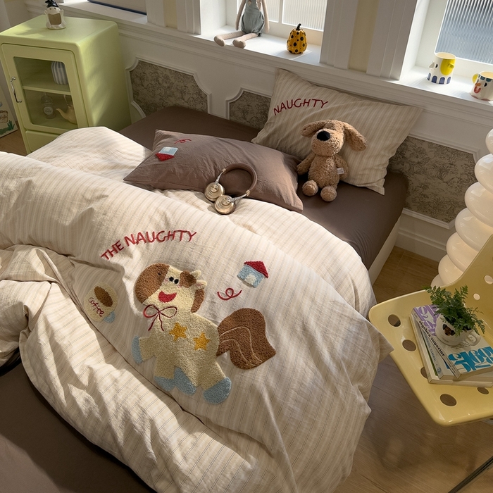 91家纺网 家纺一手货源 找家纺 麦田家纺 2026加密A类色织全棉纯棉水洗棉毛巾绣四件套 星星小马