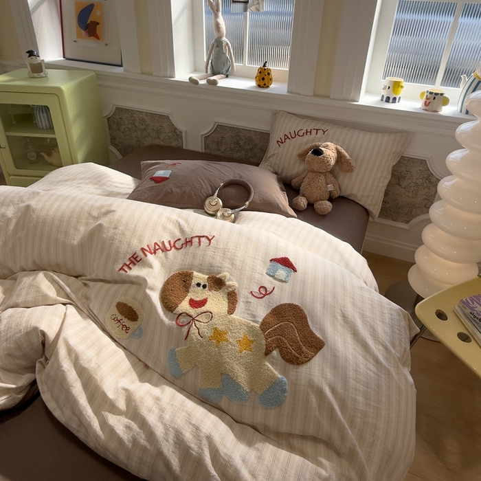 91家纺网 家纺一手货源 找家纺 麦田家纺 2026加密A类色织全棉纯棉水洗棉毛巾绣四件套 星星小马