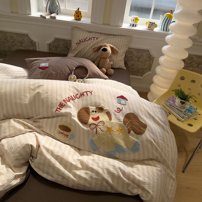 91家纺网 家纺一手货源 找家纺 麦田家纺 2026加密A类色织全棉纯棉水洗棉毛巾绣四件套 星星小马